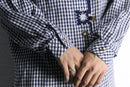 ethnic embroidered navy gingham check design shirt