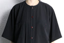 black collarless poly shirt