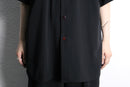 black collarless poly shirt