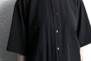 black collarless poly shirt