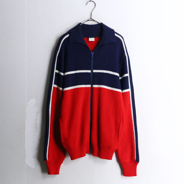 navy ×  red design knit track jacket