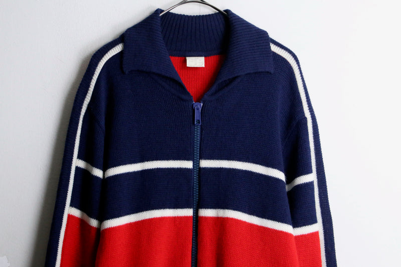 navy ×  red design knit track jacket