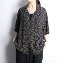 “CHICO'S”art pattern rayon open collar s/s shirt