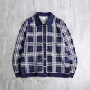 navy × white gingham check polo cardigan