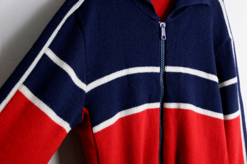 navy ×  red design knit track jacket