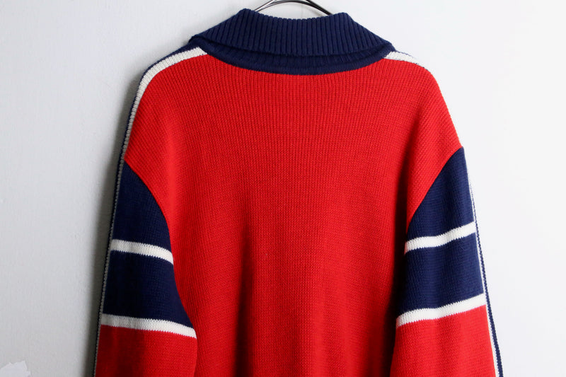 navy ×  red design knit track jacket