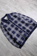 navy × white gingham check polo cardigan