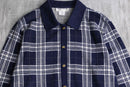 navy × white gingham check polo cardigan