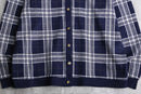 navy × white gingham check polo cardigan