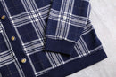 navy × white gingham check polo cardigan