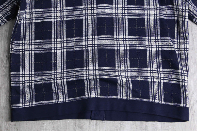 navy × white gingham check polo cardigan