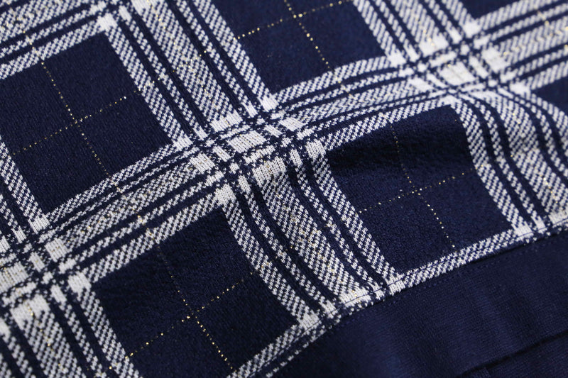 navy × white gingham check polo cardigan