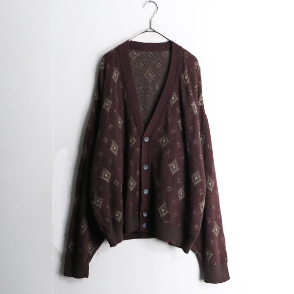 geometric pattern reddish brown color cardigan