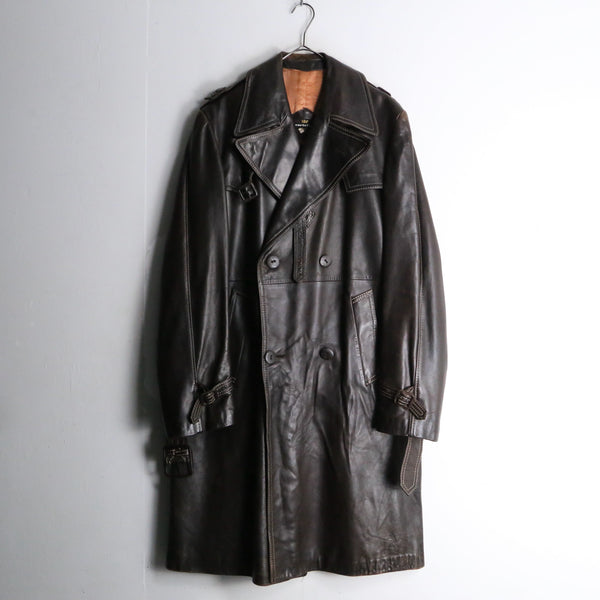 "cortefiel" stitch design brown leather coat