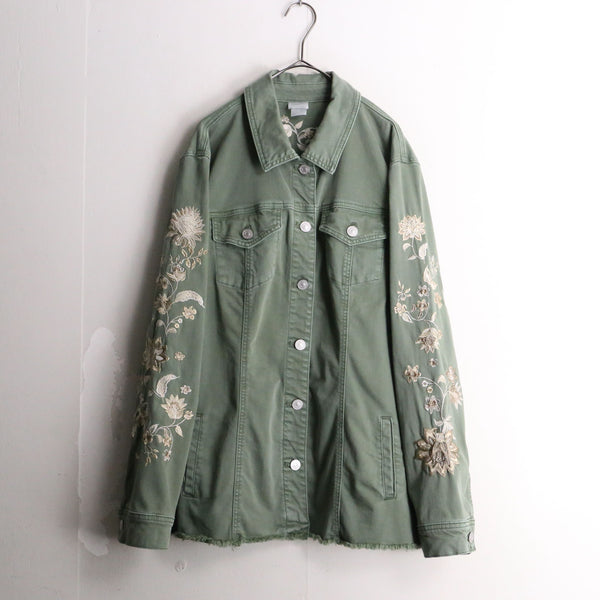 "CHICO'S" flower embroidery design tracker shirt jacket