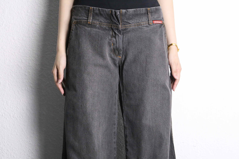 fade black wide buggy flare denim pants