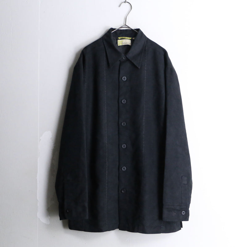 "CUVABERA"black color stitch design poly sued shirt