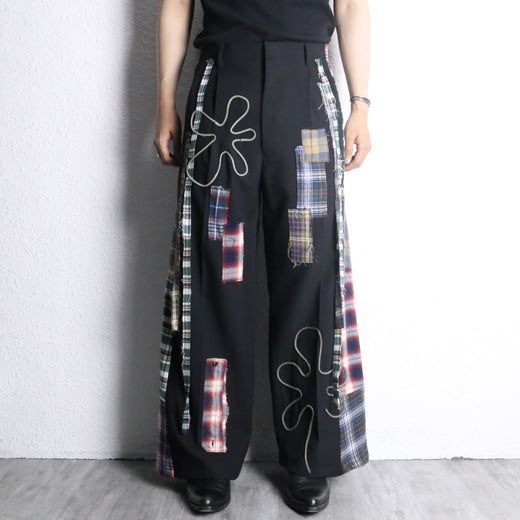 "Re:make"花柄　check shirt docking flare trousers pants
