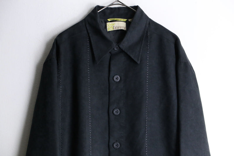 "CUVABERA"black color stitch design poly sued shirt