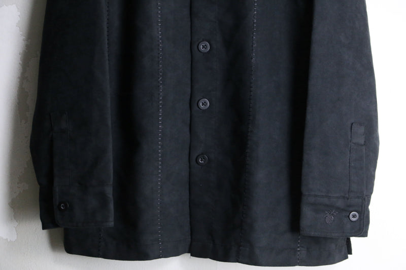 "CUVABERA"black color stitch design poly sued shirt