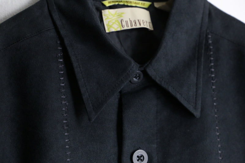 "CUVABERA"black color stitch design poly sued shirt