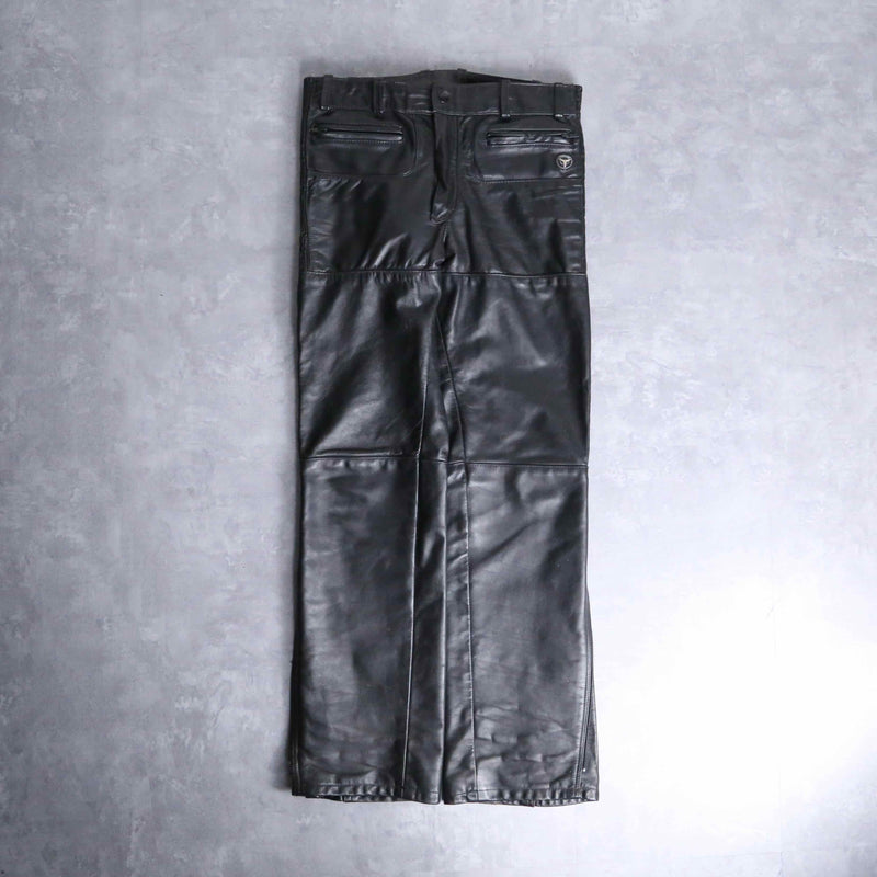 side gather zip leather pants