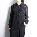 black sequin design sheer shirt
