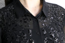 black sequin design sheer shirt