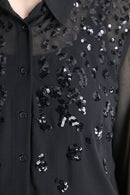 black sequin design sheer shirt