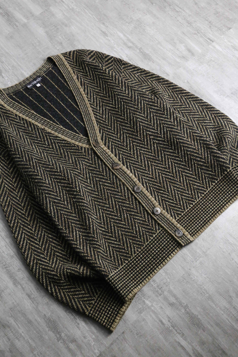 "BACHRACH" melange herringbone textile acrylic cardigan