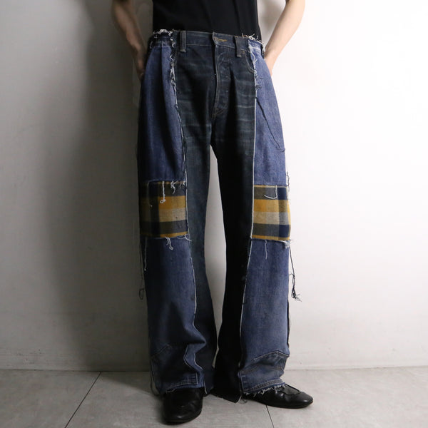remake  "再構築"  check design flare denim pants