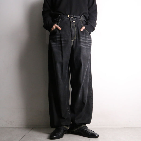 "GUNSS JEANS" fade design black baggy denim pants