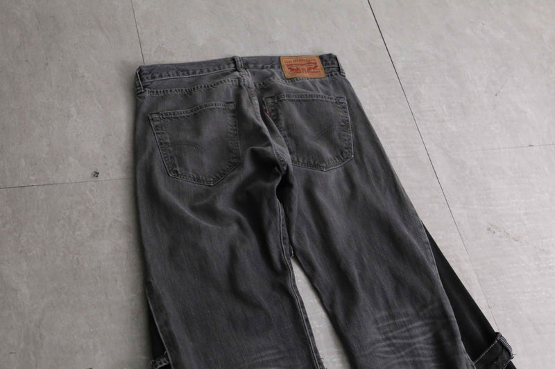 remake "再構築" stitch & patch flare black denim pants