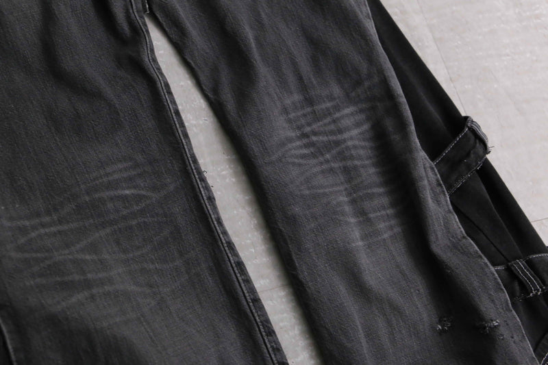 remake "再構築" stitch & patch flare black denim pants