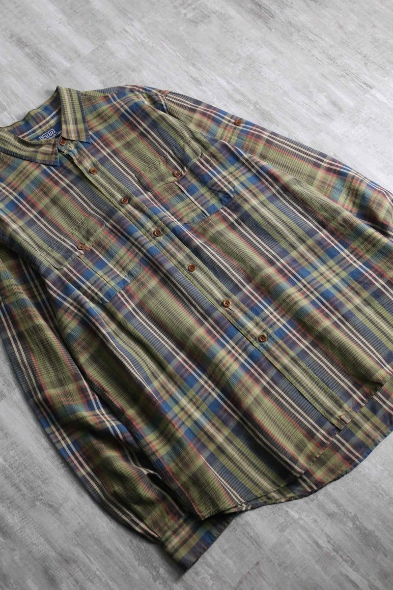 “Polo by RL” madras check linen silk shirt