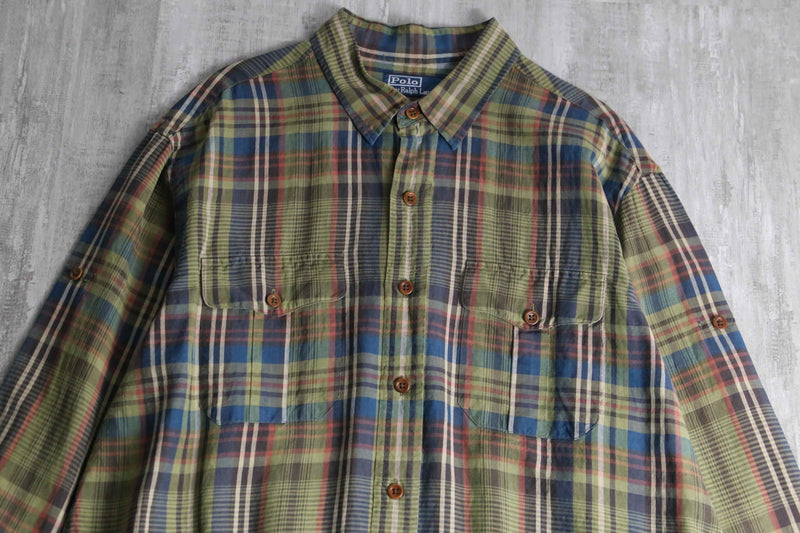 “Polo by RL” madras check linen silk shirt