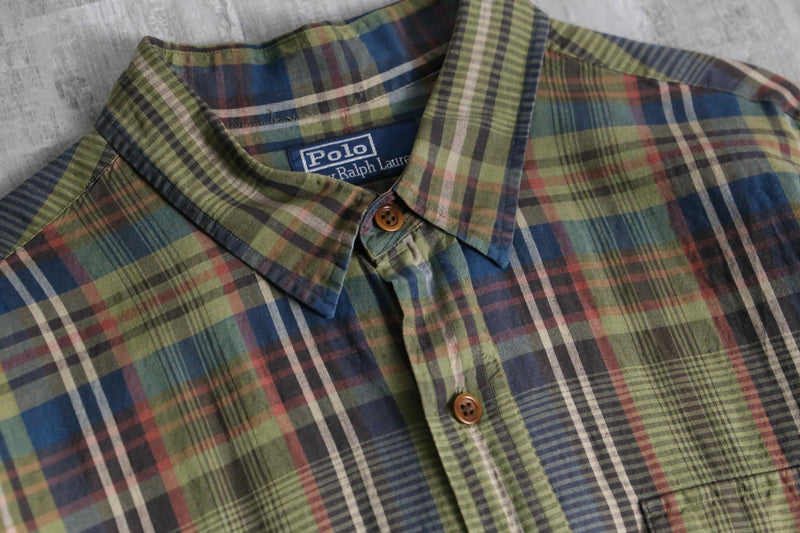 “Polo by RL” madras check linen silk shirt