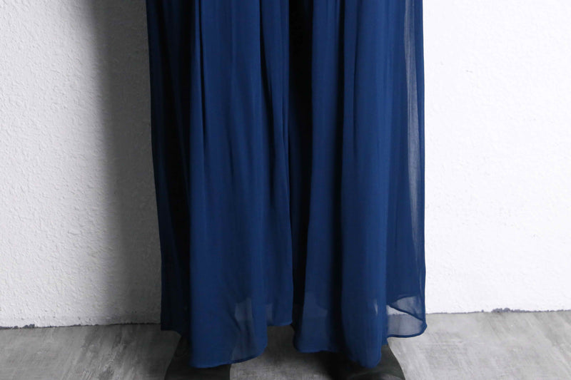 navy color tuck sheer wide pants