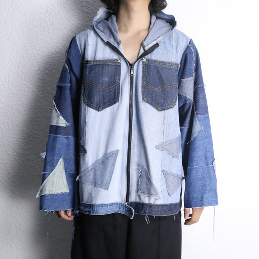 "Re:make" patchwork denim zip jacket