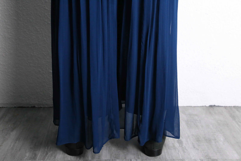 navy color tuck sheer wide pants