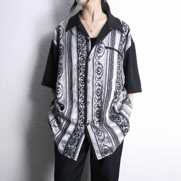 "PRONTI" metallic gray embroidery pattern S/S shirt