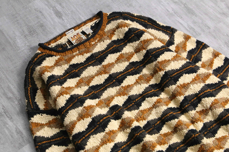 1990s cotton wool roll neck hand knit