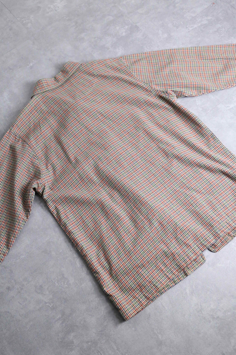 brown color check pattern zip jacket set up