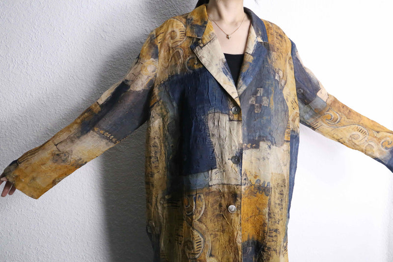 wrinkled abstract pattern sheer shirt jacket