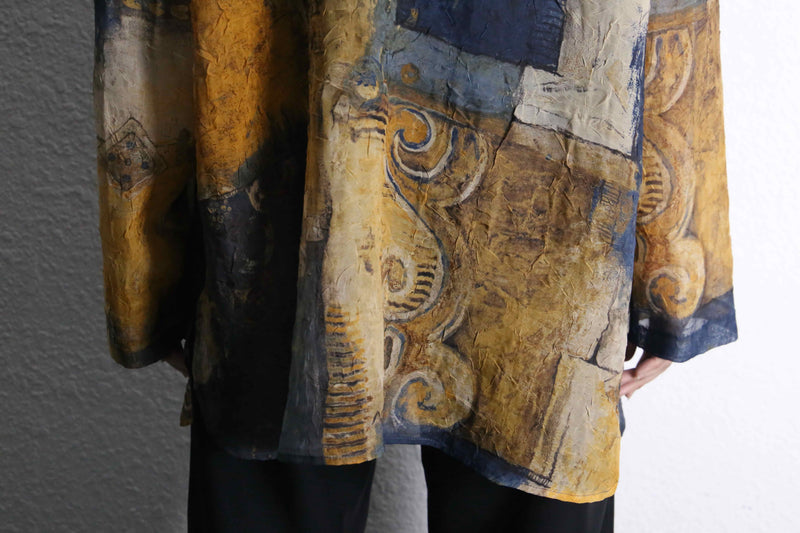 wrinkled abstract pattern sheer shirt jacket
