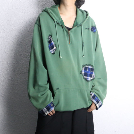 "Re:make" check design loose silhouette hoodie