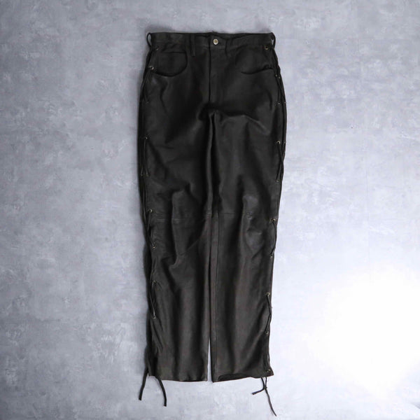 dark brown heavy ounce real leather tapered pants