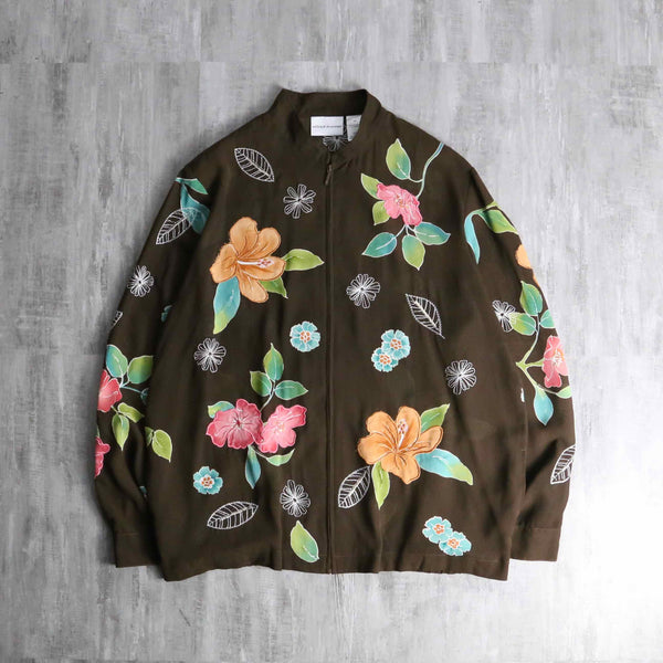 brown base flower pattern wrinkle sheer jacket