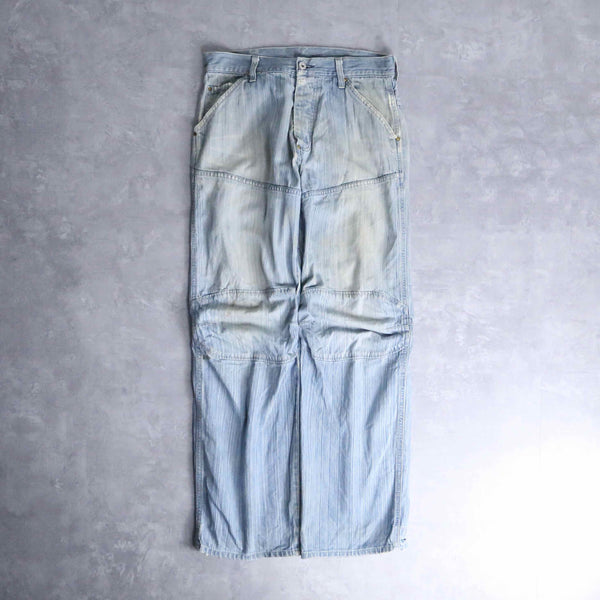 patchwork design light blue denim pants