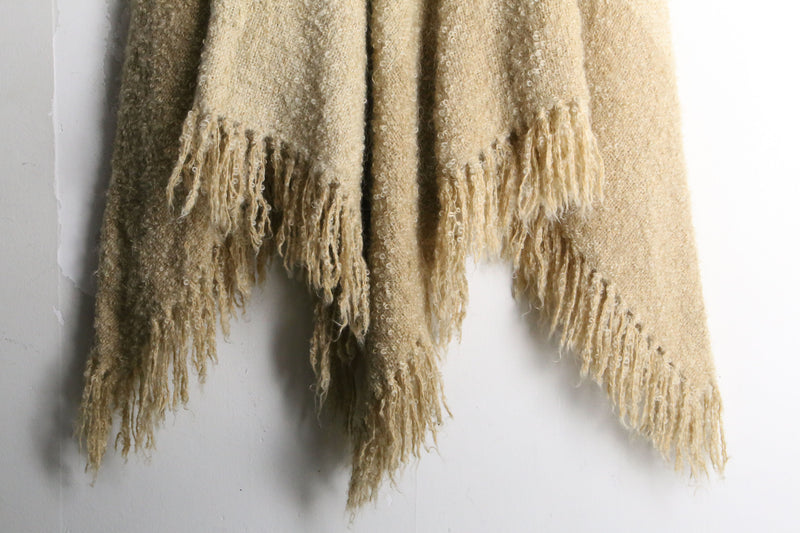 off-white color fringe design V-neck poncho